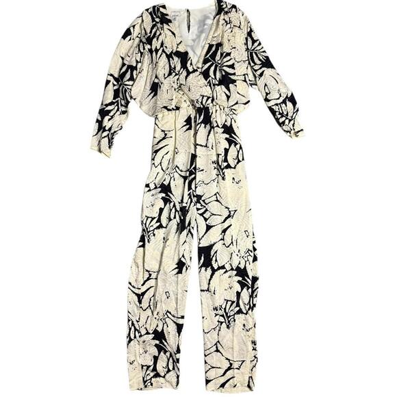 Pants - Vintage 90s Silk Statement Jumpsuit Black Cream Glam Look